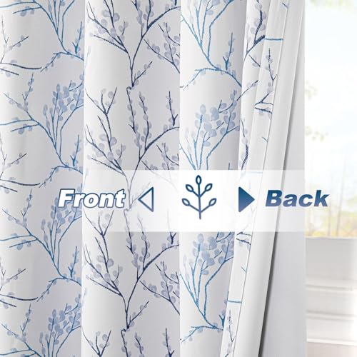 Image of MYSKY HOME Living Room Curtains 95 inches Long Thermal Insulated Room Darkening Curtains for Sliding Door Patio Leaf Pattern Grommet Drapes for Bedroom, Blue, 2 Pieces
