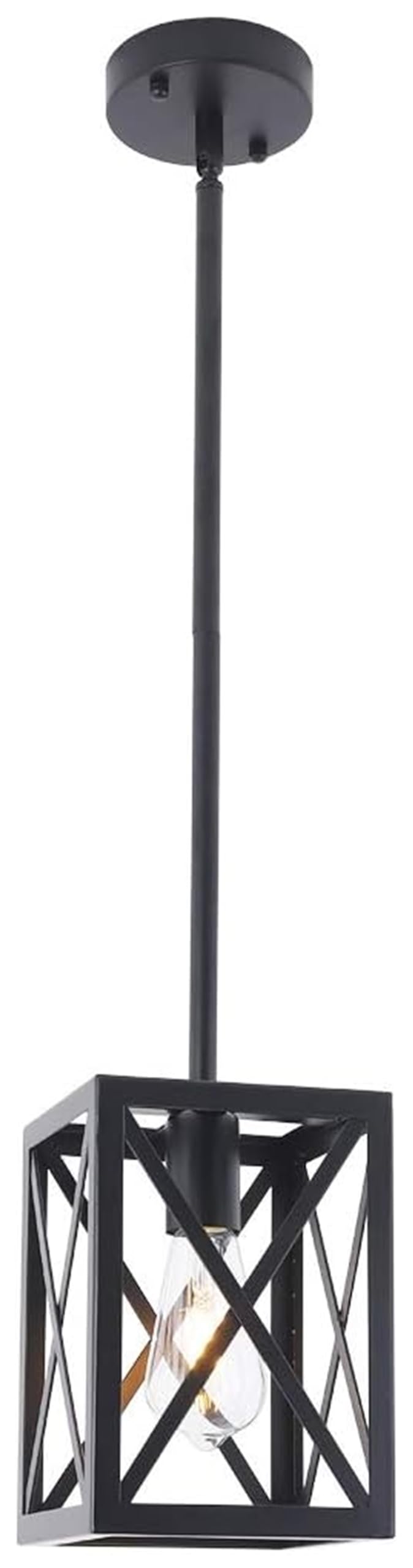 Farmhouse Lantern Pendant Light Black Rustic Chandelier Ceiling Hanging Fixture, Single Chandelier