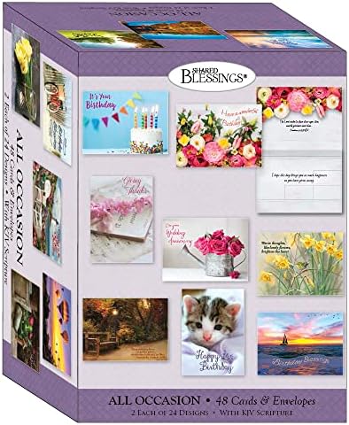Shared Blessings 48 All Occasion Cards Value Pack 2 - King James Version Scripture - Religious Greeting Cards - Inspirational Thinking of You Cards with Envelopes - Assorted Designs including Religious Birthday, Thinking of You Cards