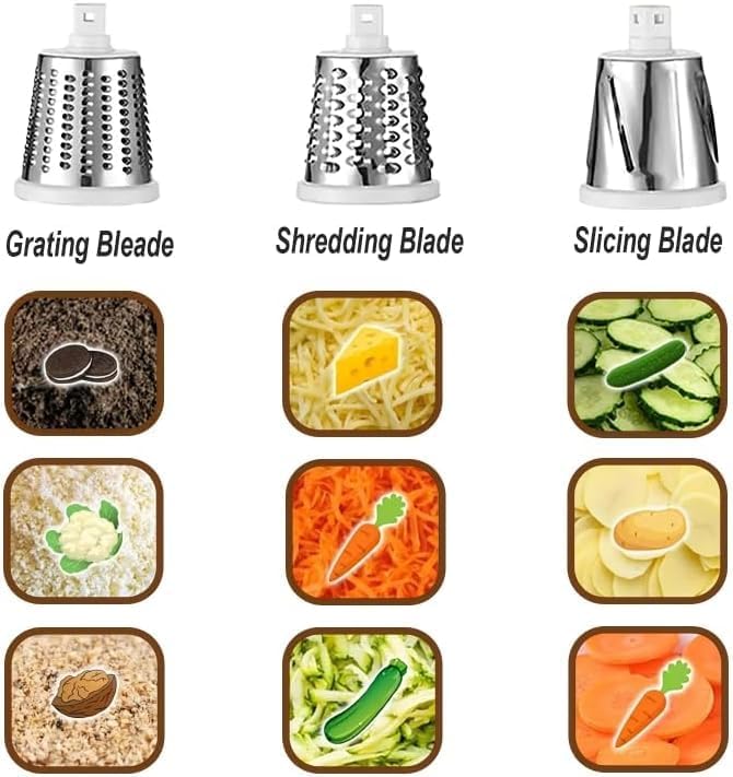 Miniatura 5 de Rallador manual de queso giratorio con mango - Trituradora de verduras - 3 cuchillas redondas reemplazables de acero inoxidable - Herramienta de