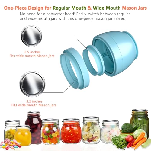 Image of FUTUREZEN Electric Mason Jar Vacuum Sealer for Regular and Wide Mouth, Blue | automatic vacuum sealing, food preservation, bottle opener, USB-C cable, jar lids