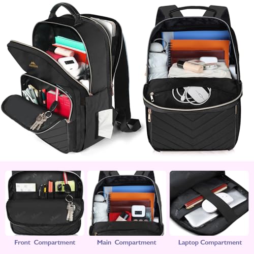 Image of MATEIN Laptop Backpack for School, Water Resistant College Bookbag, Black | Work Backpack for Women, with Mulitiple Pockets, Stylish Computer Bag, for Student, Commuter, Fits 15.6 Inch Laptop