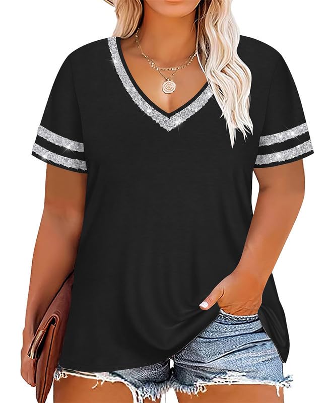 RITERA Plus Size Tops for Women Short Sleeve T Shirt Casual Summer V Neck Tunics Tees XL-6XL