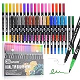 Behiruch 36 Colores Rotuladores Lettering, Rotuladores Doble Punta (Fina y Pincel), Secado y sin Olor, Marcadores para Lettering,Vidrio, Pintar Piedras, Kit para Niños y Adultos