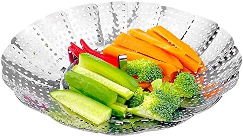 Panier Vapeur Inoxydable Pliable - Ajustable De 14,2 à 22,5 Cm Pour Pots Et Casseroles, Cuisson Saine Des Légumes, Poisson Et Plus