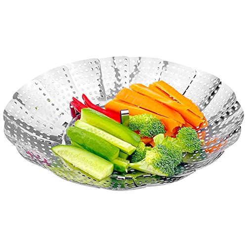 Gvolatee Panier à Vapeur de légumes, Pliable Panier Vapeur pour Légumes avec 4 Pieds en Acier Inox pour Cuire Légumes et Aliments ou Panier de Fruits