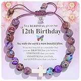 YUCSAWJK 6th/7th/8th/9th/10th/11th/12th/13th/Girls Birthday Gift Cross Natural Stone Bracelet, for Daughter Granddaughter Friend Niece Teenage Girl Beaded Fashion Bracelet (12th)