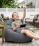 TopNaps Outdoor Kids Bean Bag Chair - Small Beanbag Sofa with Shredded Foam Filling, Splash-Proof Detachable Zipper Cover with a Handle for Patio Poolside Relaxing, Gray