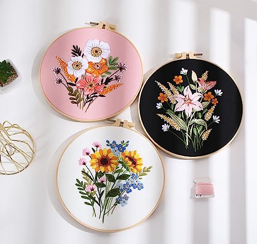 Image of GLTAYLMY Embroidery Kit for Beginners Adults,3 Pack Cross Stitch Kits with 1 Plastic Embroidery Hoops,Needles and Color Threads,Needlepoint Kit for Hand Embroidery Starter
