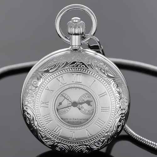 Image of Copper Pocket Watch Steampunk Roman Number Scale Mechanical London Hand Wind Mens Watches with Chains & Boxs