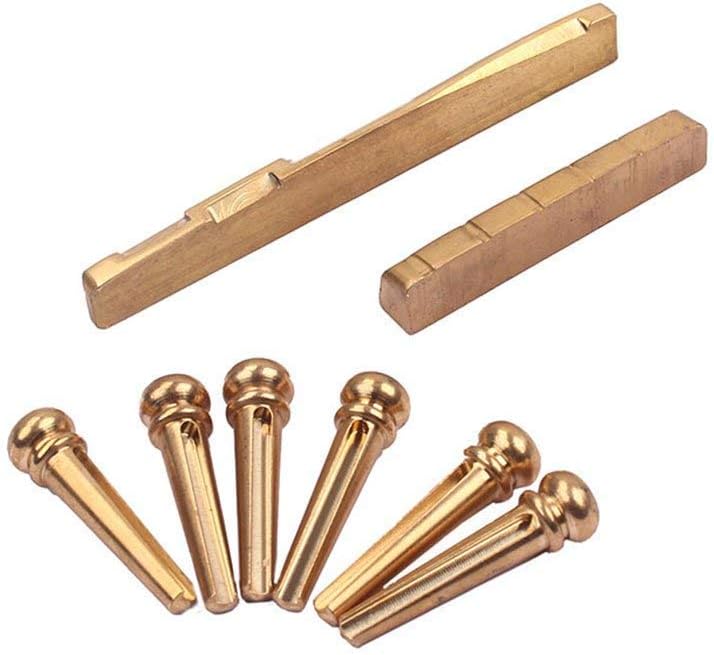 6Pieces Golden Brass Bridge Pins with Guitar Bridge Saddle Nut Set suit for Acoustic Guitar : Musical Instruments