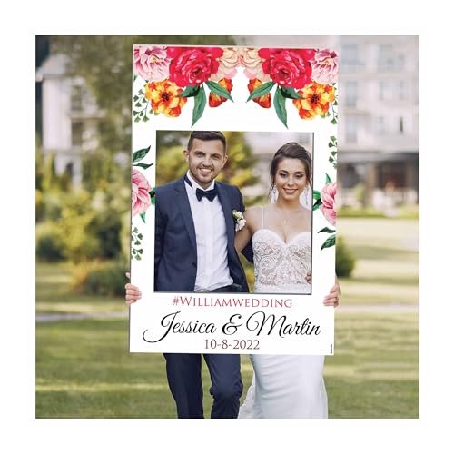 Custom Floral Wedding Photo Booth Frame - Sizes 36x24, 48x32; Personalized Floral Wedding Home Decorations, Bridal Shower Photo Booth, Wedding Selfie Frame, Handmade Party Supply Photo Booth Props