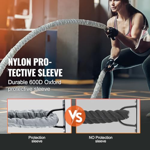 VEVOR Cuerda de Batalla de Poliéster de Φ 38 mm de Diámetro y 9,1 m de Largo, con Funda Protectora y Anclaje, Cuerda Pesada con Peso para Entrenamiento de Fuerza Central en Gimnasio y Casa, Gris - Imagen 5