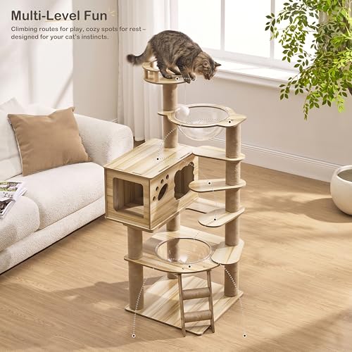 Torre para gato grande de madera 52 pulgadas miniatura 6
