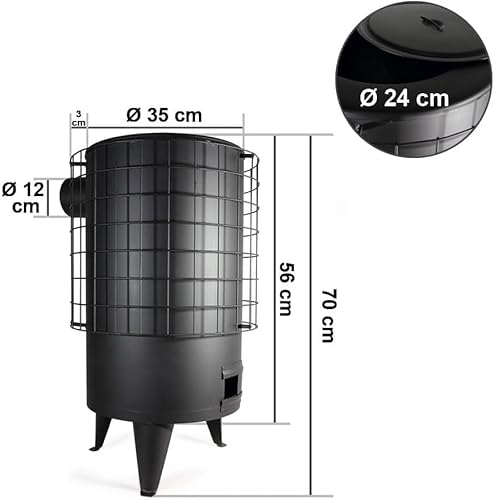 Miniatura 6 de Ferreteria Lepanto Estufa De Leña Redonda Grande Chapa Negra Para Leña Potencia 6,7kw