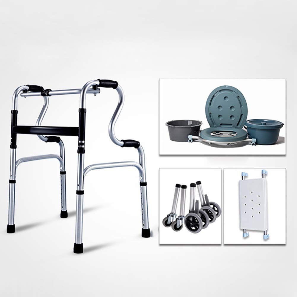 Cesta para Andador para Ancianos, Silla con Inodoro con Ruedas Multifuncional para Ancianos Cesta para Andador para Ancianos Cesta Plegable 8 Ajustes de Altura con Freno para Cada
