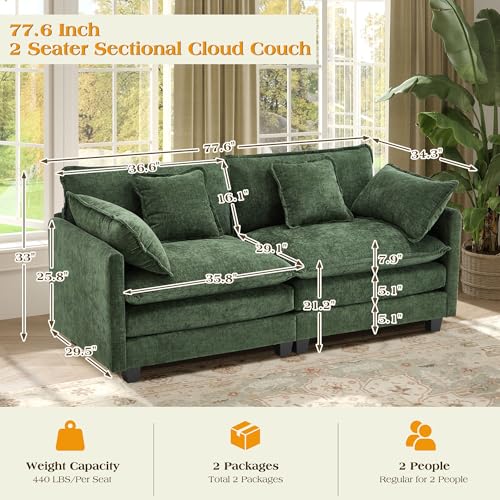 Image of 77.6 inch Modular Sectional Sofa,Loveseat Couch for Living Room, Modern Deep Seat Sofa 2 Seater Chenille Fabric Comfy Cloud Couches with Throw Pillows for Apartment,Small Spaces