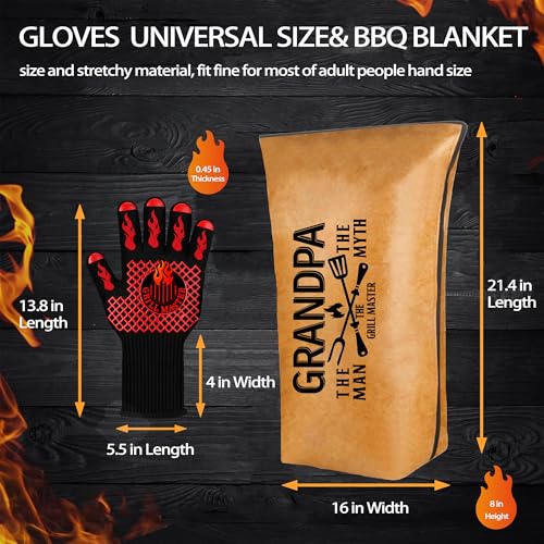 Grandpa Gifts, Gifts for Grandpa Fathers Day from Grandkids BBQ Blanket for Resting Meat with Grill Gloves, Meat Resting Bag for BBQ Smoking, Grilling Gloves Heat Resistant for Grill on Birthday