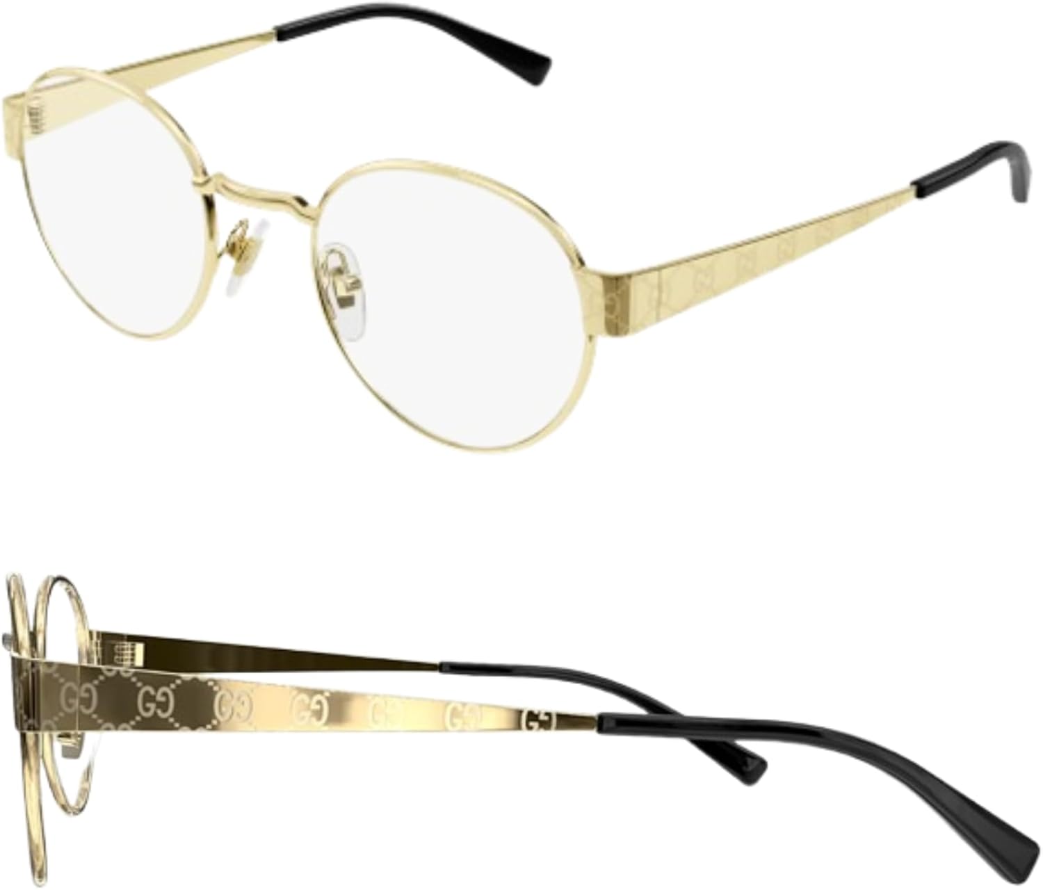 Gucci GG1855O GOLD Monogram GG Patteren Round Shape Eyeglasses with eSHADES Luxury Eyewear Kit - Image 2