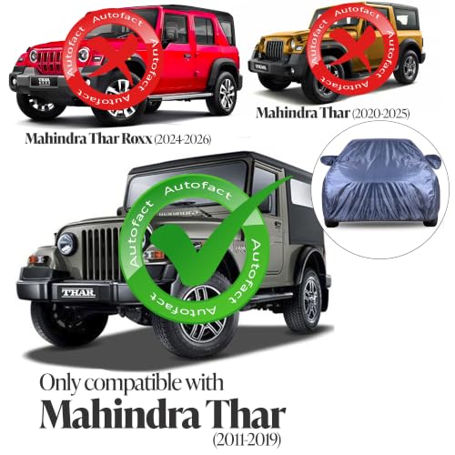 Image of Autofact Car Cover for Thar 2011-2019 | Water-Resistant Car Body Cover | All Weather Light-Weight Triple-Stitched Outdoor Shield with UV Protection, Dustproof & Heat-Resistant