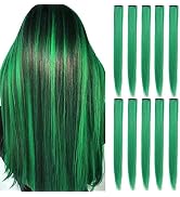 ECOCHARMS Colored Clip in Hair Extensions 21 Inch Green Wig Heat-Resistant Straight Highlight Hai...