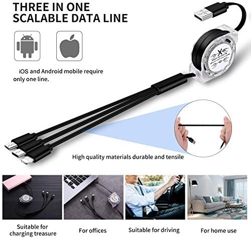 Multi Charger Cable 1M/3A/2Pack, SDBAUX Universal Charge 3 in 1 Retractable USB Fast Charging Cord Lead with iP Micro USB Type C Port, for Samsung Galaxy S22 S20 S10 S9, Sony, Moto, LG, Huawei, Xiaomi