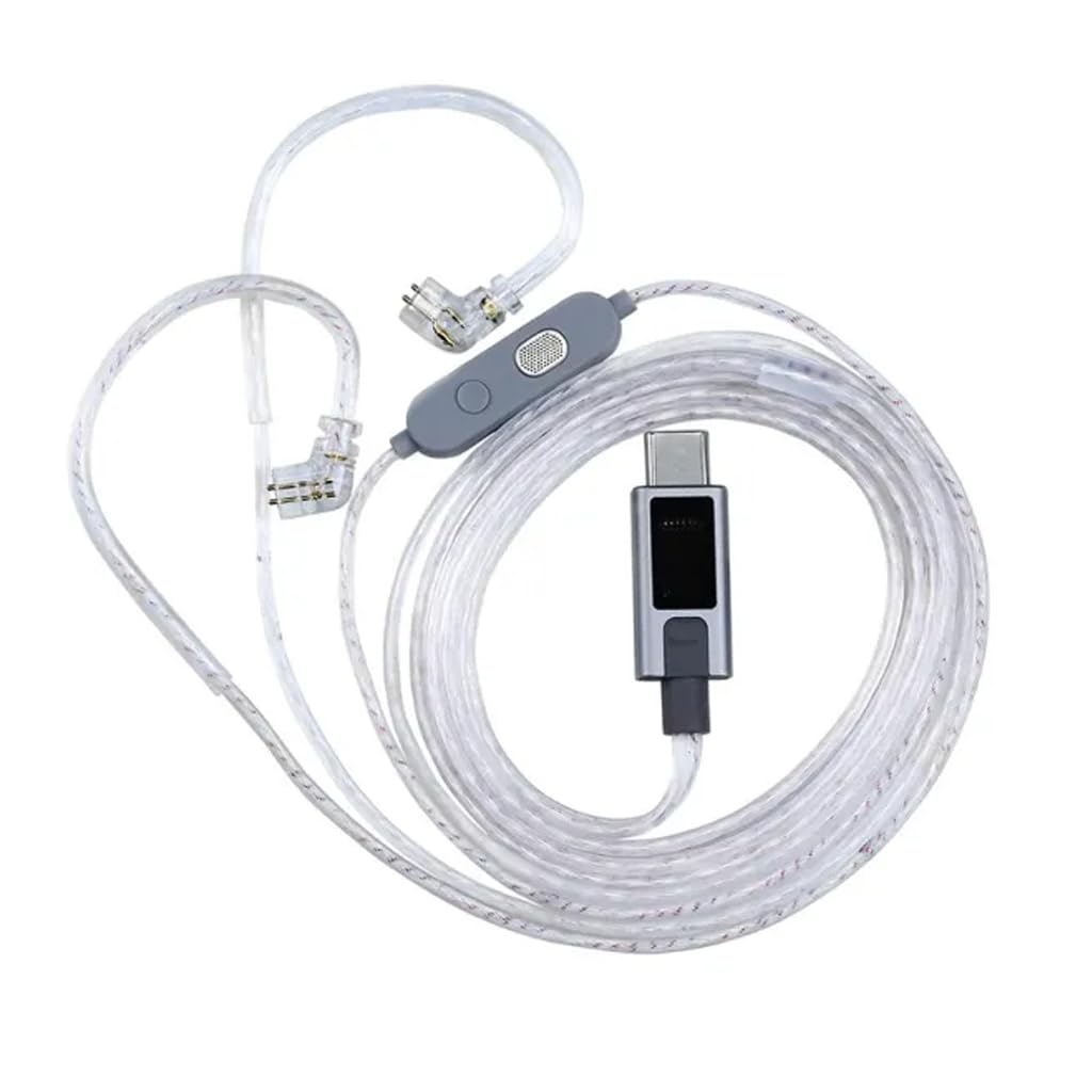 KZ M2 Upgrade Cable for IEMs with HD Mic, Silver-Plated OFC, Built-in EQ Tuning, Dual 0.75mm 2-Pin Connectors, Type-C Audio Cable with HiFi Stereo for Music, Gaming & Calls (White, Type-C)