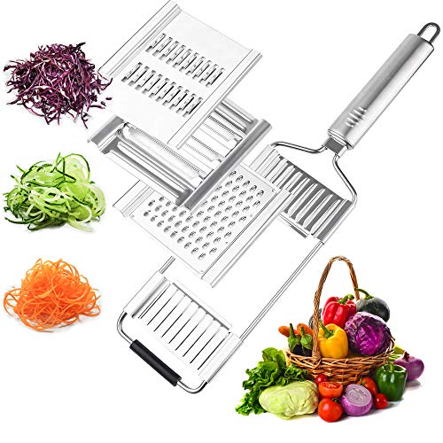 Affettatrice per mandolino, multiuso, 3 in 1, affettatrice a cipolla di patate, in acciaio inox, regolabile, con manico, per frutta e verdura