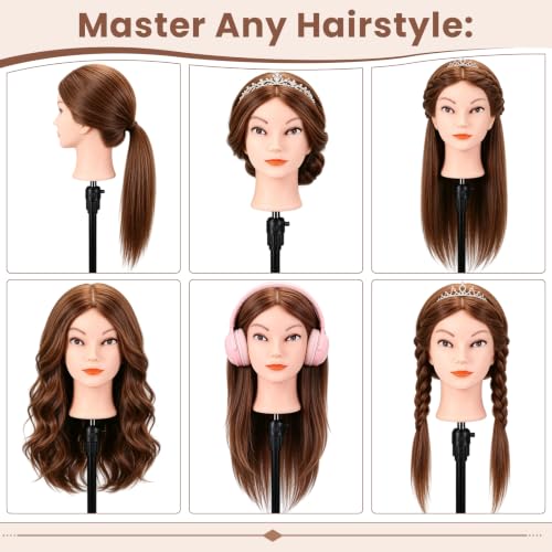 Mannequin Head with 100% Real Human Hair, Beauty Star Manikin Doll Head for Hair Styling, Cosmetology Hairdressing Training Practice Head with Clamp Stand and Braiding Accessories Kit (18" Dark Brown) by Beauty Star - Image 3
