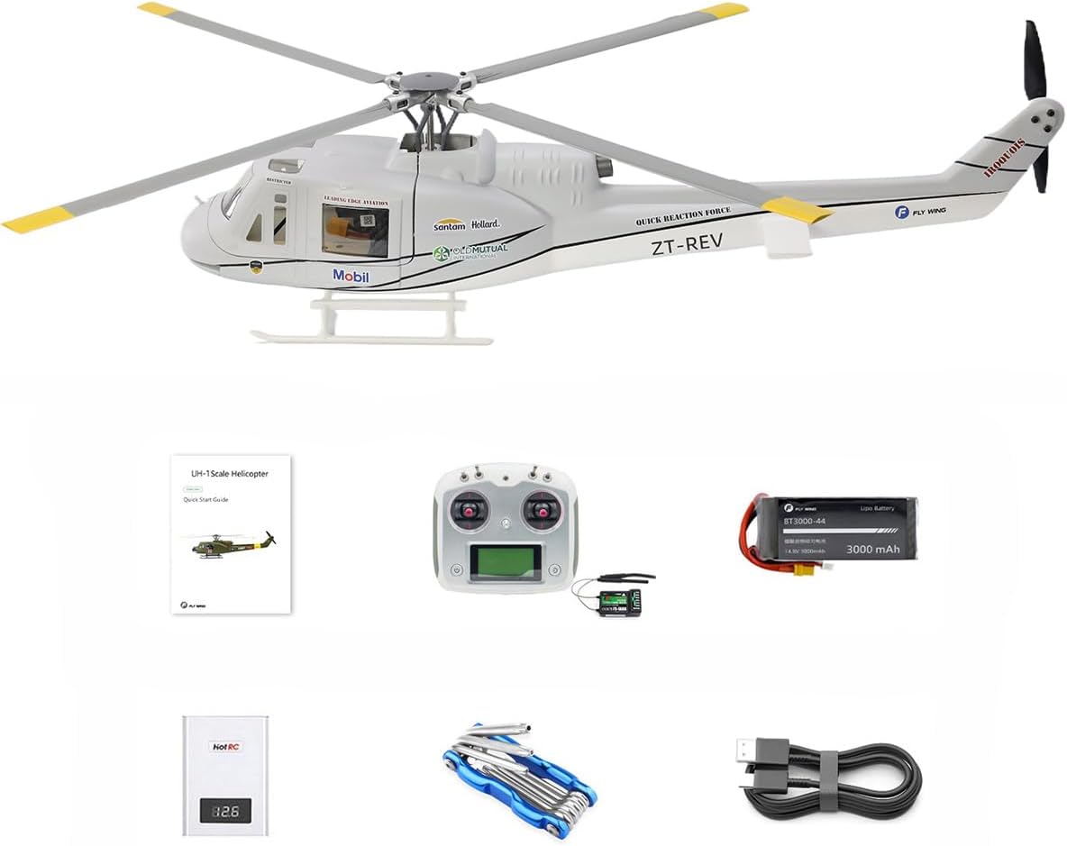 RC Helicopter, Fly Wing UH1-V4 Huey 470-Class 2.4G 6CH Dual Brushless Motor RC Military Helicopter with GPS Positioning Four Flight Modes (RTF Version)