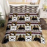 Funda Nordica Cama 135/150, Marrón-Rojo Juego de Cama Capa Edredon-Funda Edredon 220x240 y 2 Fundas de Almohada Estilo Indio Fundas Nordicas Microfibra Colcha Suave y Transpirable V251