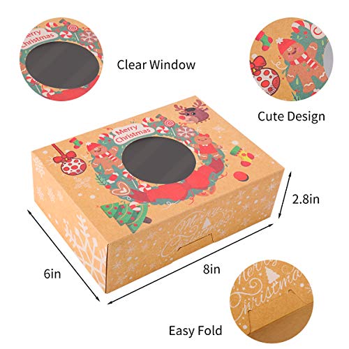 NPLUX 24 Pack Christmas Cookie Boxes with Window Christmas Pastry Boxes for Gift Giving and Party Cookie Exchange(Brown)