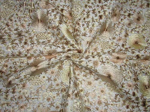 Tissu dupioni ivoire brodé or pour haute couture et rideaux de prestige