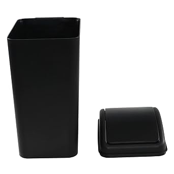 16 Liter Plastic Garbage Can, Waste Bin with Swing Lid (Black)