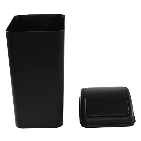 16 Liter Plastic Garbage Can, Waste Bin with Swing Lid (Black)