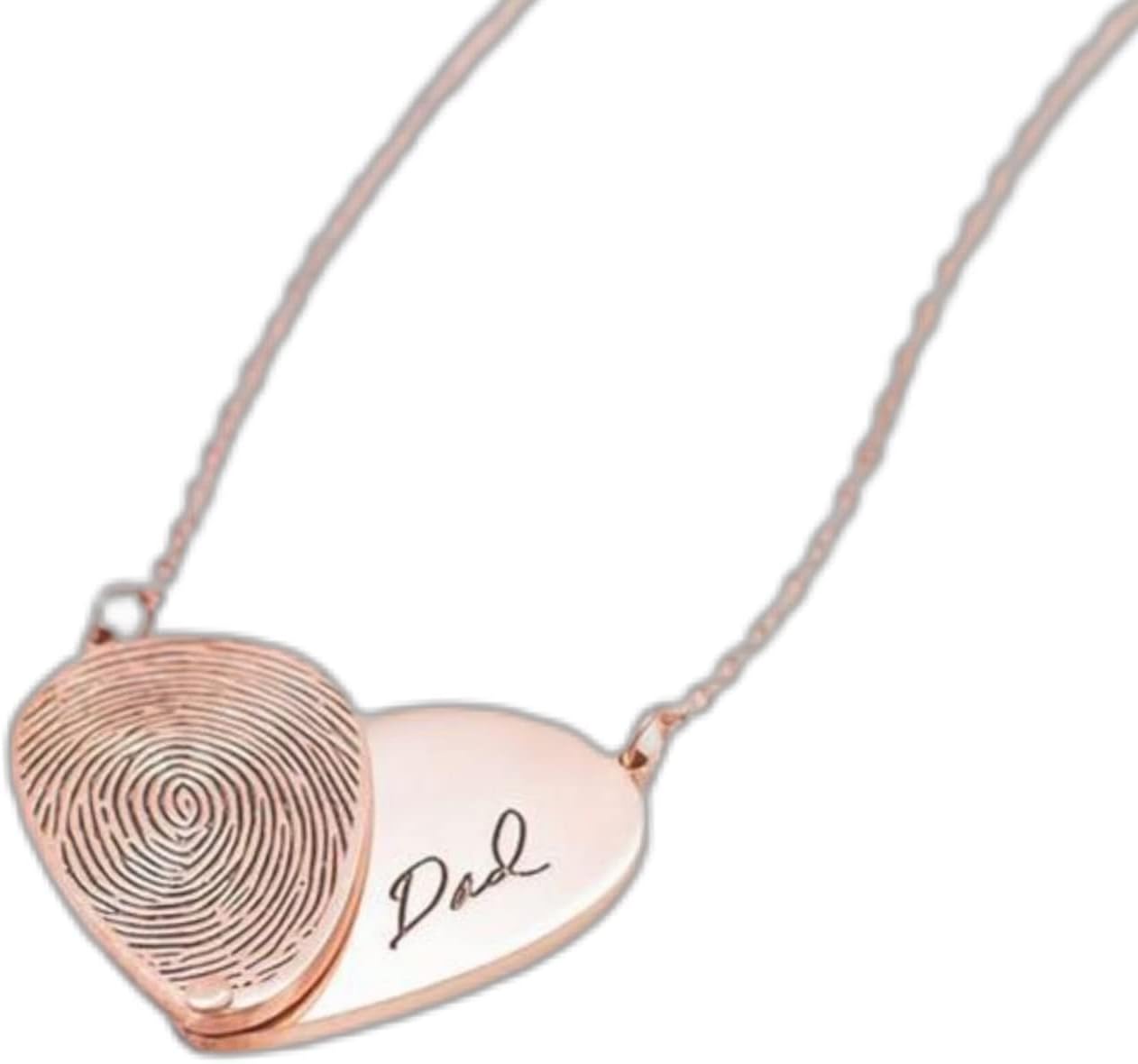 Drawelry Personalized Memorial Fingerprint Heart Necklace : Engraved Name Customized Letters Actual Fingerprint Oval Pendant Necklace Promise Anniversary Birthday Jewelry Gift for Women Men