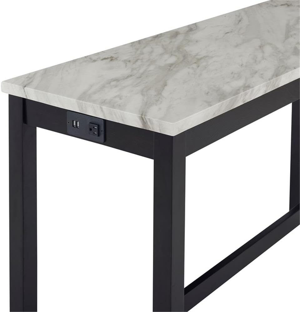 New Classic Furniture Celeste Faux Marble Theater Bar Table with 3 Bar Stool Set, Blue Velvet with Black Base