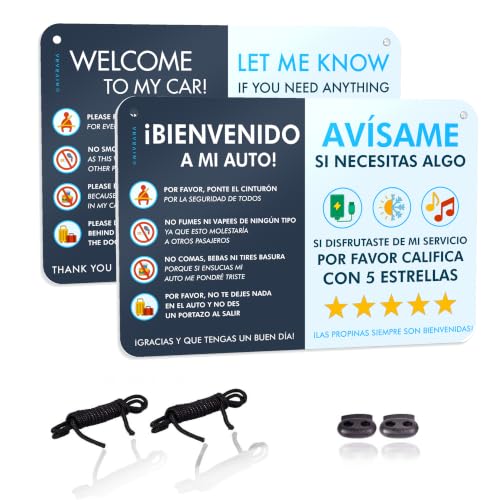 NIVRANA Spanish & English Rideshare Car Sign 2-Pack - Dual Language Ride…