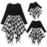 Mommy and Me Christmas Dresses Green Red Black Buffalo Plaid Dress Long Sleeve Fall Winter Santa Claus Xmas Holiday Party Gingham Mom Daughter Matching Outfits Photoshoot Black White Checkered XL