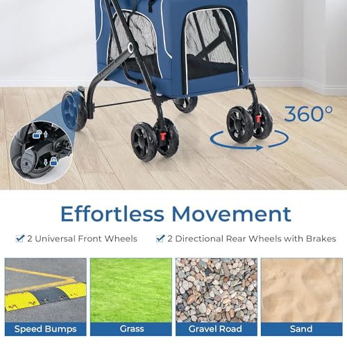 Carrinho de bebê duplo 3 em 1 para cães com 2 transportadores removíveis, cinto de segurança, capa l