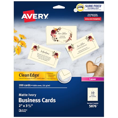 Cartes de visite Avery 05876 à bords lisses Clean Edge pour jet d'encre
