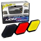 iJDMTOY Black/Red/Yellow 3-Color Stripe Lower Grille/Hood Grill Badge Emblem w/No Removal Required Toggle Anchor Bolts, Compatible with German Cars