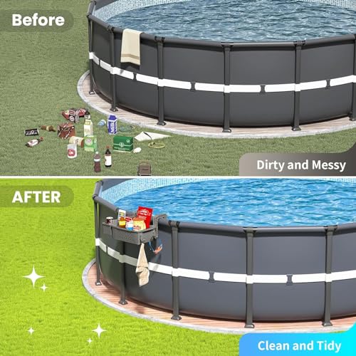 Pool Aufbewahrungskorb Set inklusive Kunststoff Pool Korb Pool Getränkehalter Hot Tub Zubehör Multifunktionales Pool Zubehör für Aufstellpool Schwimmbad Oberirdischen (Grey) – Bild 6