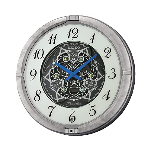 Image of SEIKO Decorative Round Plastic Musical Melodies in Motion Home /Office Decor Analog English Numbers Wall Clock (Size: 39 x 9.6 x 39 CM | Weight: 2100 gram | Color: Silver Marble)