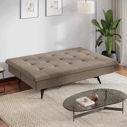 Image of Wakefit Flexia Sofa Cum Bed - Three Seater - Velvet Series Tuscan Tan