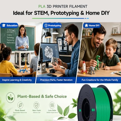 Image of Kingroon PLA 3D Printer Filament, Dimensional Accuracy + /- 0.02 mm, 1 kg Spool(2.2lbs), 1.75 mm,Green