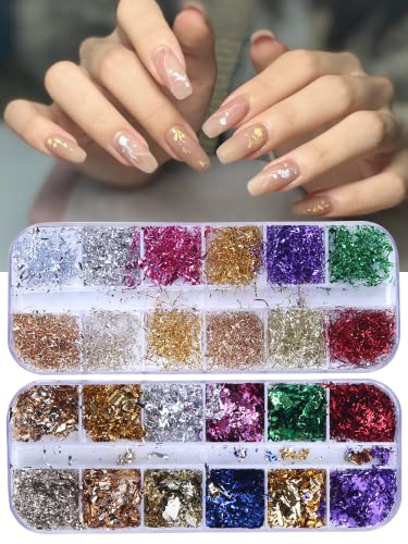 HOINCO 2 Boxes Nail Art Foil Flakes Aluminum Foil Flake,Nail Glitter Holographic Foil Flakes,12 Grid Nail Art Foil Foil Sticker Flakes Nail DIY Accessories Decals - Image 3
