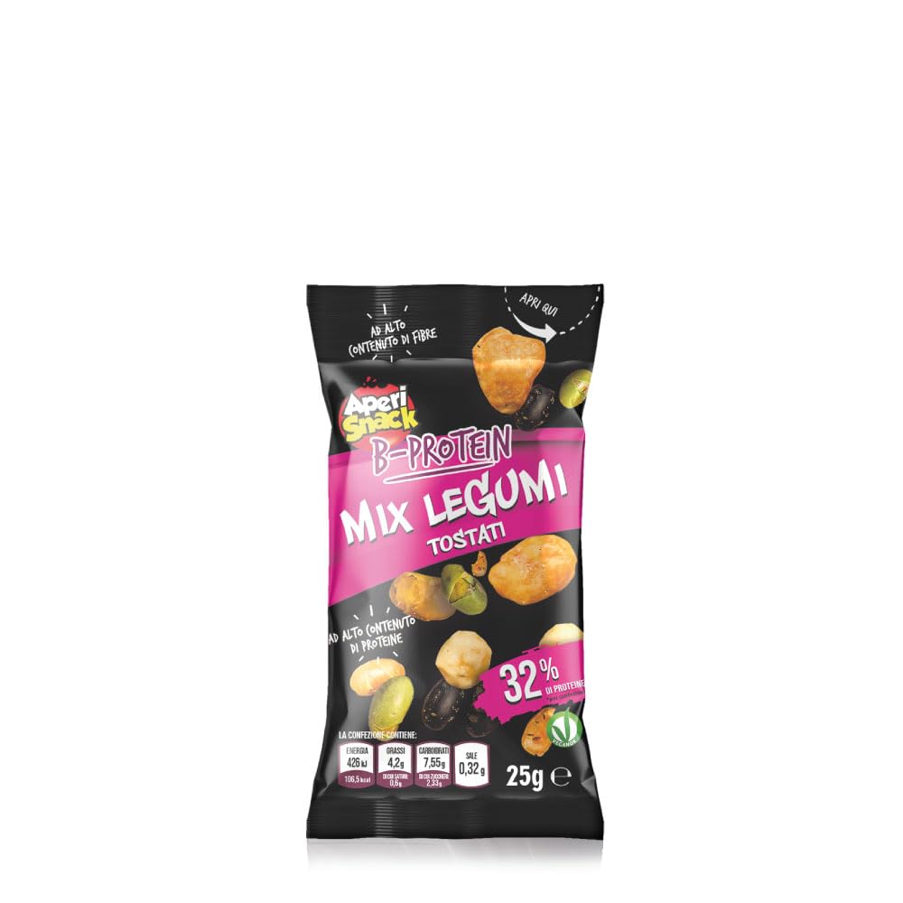 Aperisnack B-Protein - AP23.001.03 - Box 40 Snack Monodose – Mix Legumi Tostati: Fagioli di Soia Edamame, Gialli e Neri, Piselli e Fave – Legumi 100% Naturali – 40 monoporzioni x 25 g