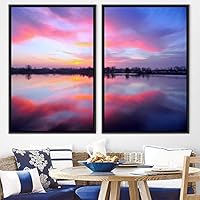 2 Piece Framed Canvas Wall Art Sunset in The Lake Canvas Prints Home Artwork Decoration for Living Room,Bedroom - 16