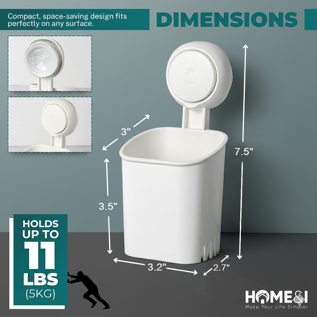 HOME&I Soporte para pasta de dientes con ventosa, sin taladros, extraíble, potente ventosa, diseño autodrenante para baño y cocina, sostiene cepillos de dientes, pasta de dientes, maquinillas de
